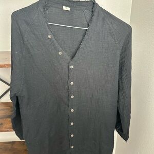 Genjun Womens Small Black Button Up Shirt With Side Pockets